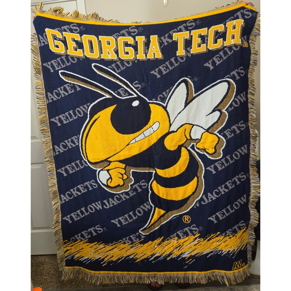 Georgia Tech Yellow Jackets Woven Tapestry Throw Blanket Northwest Buzz Mascot